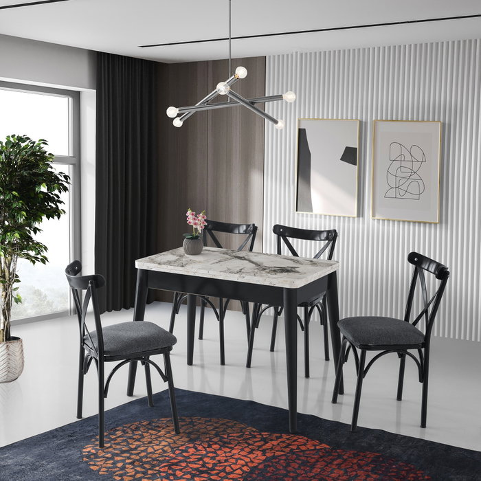 Hanah Home Dolunay - 1281 Mesa de comedor extensible mármol blanco Hanah Home Dolunay - 1281 Mesa de comedor extensible mármol blanco